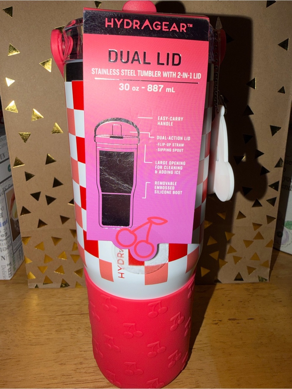 Hydragear Dual-Lid Stainless Tumbler -  Cherry keychain
